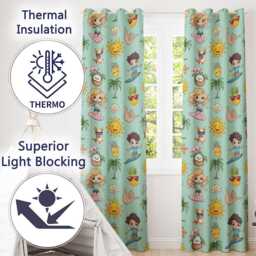 Cute Summer Beach Kids Surfing Sun Pineapple Dog Teal Seamless Pattern Readymade Eyelet Ring Top Thermal 100% Blackout Curtains - thumbnail 3