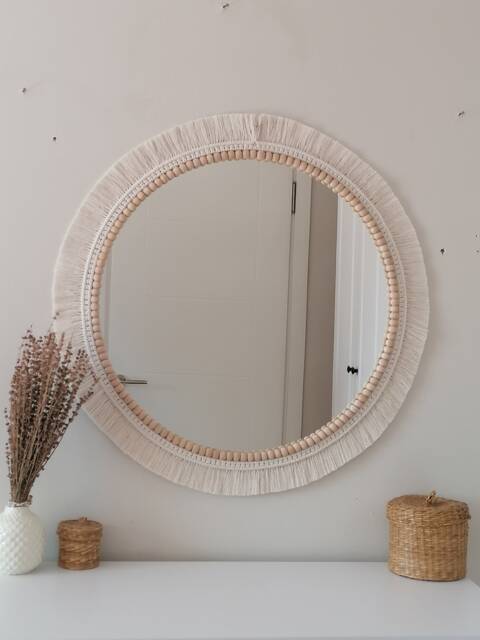 Large Macrame Mirror - White Wall Decor Housewarming & Birtday Gift Valentine's Day Boho Express Shipping - 1-3 Days - image 1