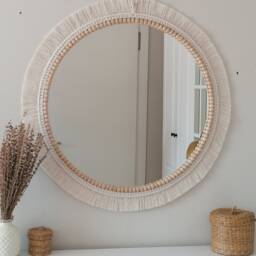 Large Macrame Mirror - White Wall Decor Housewarming & Birtday Gift Valentine's Day Boho Express Shipping - 1-3 Days - thumbnail 3