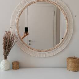 Large Macrame Mirror - White Wall Decor Housewarming & Birtday Gift Valentine's Day Boho Express Shipping - 1-3 Days - thumbnail 4