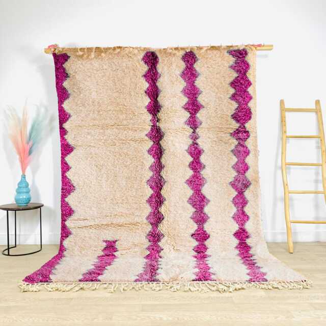 White Moroccan Rug With Pink Patterns - Custom Made Berber Carpet, Shag Area Rug, Large Floor - image 1