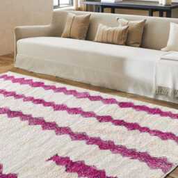 White Moroccan Rug With Pink Patterns - Custom Made Berber Carpet, Shag Area Rug, Large Floor - thumbnail 3