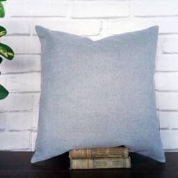 Cognac Faux Leather Pillow Cover Gray Cotton Denim, Modern Home Decor - thumbnail 4