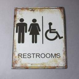 Restrooms Wc Toilet Sign Shabby, Vintage Style Door Bathroom, Wall Hanging Lavatory, Rustic Plaque White Black, Nostalgic Optic - thumbnail 3