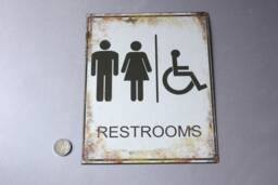 Restrooms Wc Toilet Sign Shabby, Vintage Style Door Bathroom, Wall Hanging Lavatory, Rustic Plaque White Black, Nostalgic Optic - thumbnail 1
