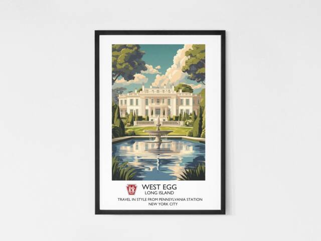 Printed - The Great Gatsby Literary Vintage Travel Poster F Scott Fitzgerald Classic Literature West Egg Long Island New York - image 1