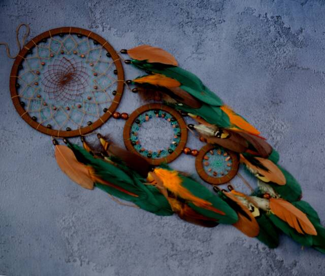 Teal Green Dream Catcher Wall Hanging. Statement Decor Large Dreamcatcher Hanging Brown Nursery Decor. Burnt Orange Home - image 1