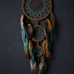 Teal Green Dream Catcher Wall Hanging. Statement Decor Large Dreamcatcher Hanging Brown Nursery Decor. Burnt Orange Home - thumbnail 3