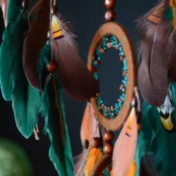 Teal Green Dream Catcher Wall Hanging. Statement Decor Large Dreamcatcher Hanging Brown Nursery Decor. Burnt Orange Home - thumbnail 2
