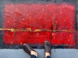 Hand Paint Red Abstract Floorcloth - thumbnail 1