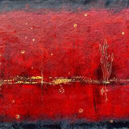 Hand Paint Red Abstract Floorcloth - thumbnail 2