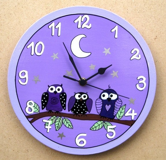 Round Wall Clock With Owls Painting - image 1