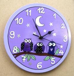 Round Wall Clock With Owls Painting - thumbnail 2