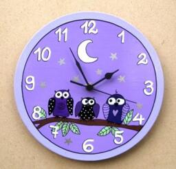 Round Wall Clock With Owls Painting - thumbnail 3
