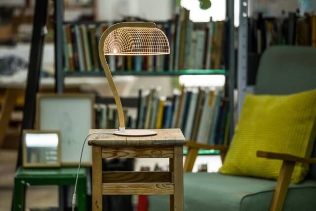 The Original Banki Optical Illusion Table Lamp, Banker Lamp, Modern Table Desk Office Wood & Metal, Stylish Lamp - image 1
