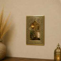 Set Of Two Small Mirrors, Handmade Brass Moroccan Mirror Set Decorative Wall Decor - thumbnail 3