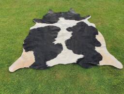 Brazilian Cowhide Area Rug Black & White, Natural Cow Skin Abstract Panda Print, Rugs For Living Room, Bedroom Aesthetic Upholstery - thumbnail 1