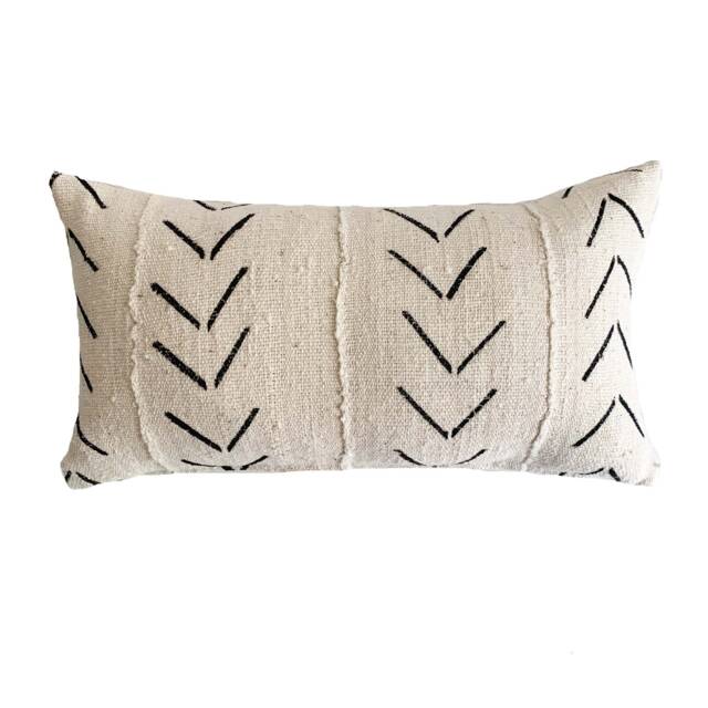 White Mud Cloth Pillow Cover, Tribal Lumbar - image 1