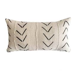 White Mud Cloth Pillow Cover, Tribal Lumbar - thumbnail 1