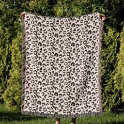 Cotton Woven Blanket, Leopard Print, Chocolate Cream, Jungle Cat Decor, Cheetah Throw, Safari Theme, Animal Gift For Her, Fringe - thumbnail 2