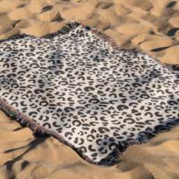 Cotton Woven Blanket, Leopard Print, Chocolate Cream, Jungle Cat Decor, Cheetah Throw, Safari Theme, Animal Gift For Her, Fringe - thumbnail 3