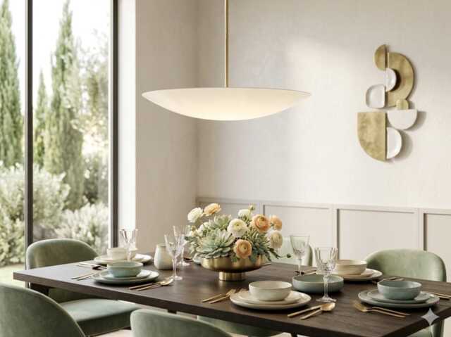 Mid-Century Modern Brass Pendant Light - Frosted Glass Bowl Chandelier, Minimalist Ceiling Fixture - image 1