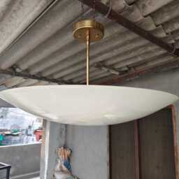 Mid-Century Modern Brass Pendant Light - Frosted Glass Bowl Chandelier, Minimalist Ceiling Fixture - thumbnail 3