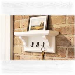 Cotton White Key Holder With Shelf - Hallway Wall Organiser, Wooden Entryway Storage, Dog Lead Rack, Hidden Fixings Made To Order