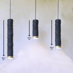 Handmade Ceramic Cylinder Pendant Light Black & Gold Carved Texture - thumbnail 2