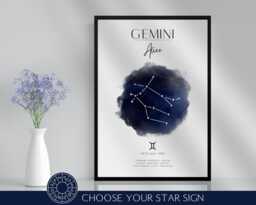 Personalised Star Sign Constellations Print & Frame Gift - Astronomy Astrology Zodiac Art Wall Decor For Her Him Boyfriend Girlfriend Boho - thumbnail 1