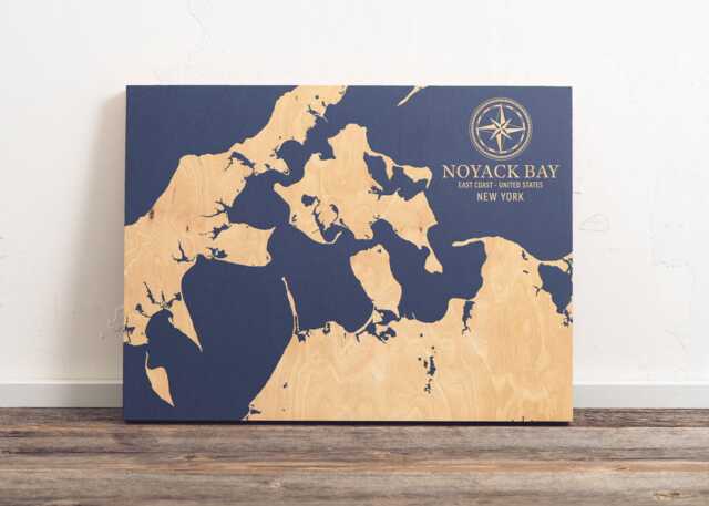 Noyack Bay, New York Map - Engraved Wood Coastal Chart Wall Art Sign, Beach House Home Decor Nautical Print, Unique Personalized Family Gift - image 1