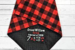Personalized Red Plaid Baby Blanket-Red Black Baby Blanket-Birth Stats Blanket-Monogrammed Minky Blanket-Scarlet Blanket