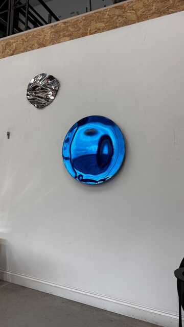 Blue Concave Mirror Polished Metal Wall Sculpture, Electric Tint, Artwork , Concave Mirror, Wall Art, Sculpture, Mirror - image 1