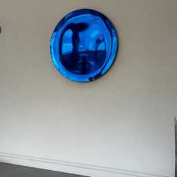 Blue Concave Mirror Polished Metal Wall Sculpture, Electric Tint, Artwork , Concave Mirror, Wall Art, Sculpture, Mirror - thumbnail 2