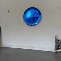 Blue Concave Mirror Polished Metal Wall Sculpture, Electric Tint, Artwork , Concave Mirror, Wall Art, Sculpture, Mirror - thumbnail 3