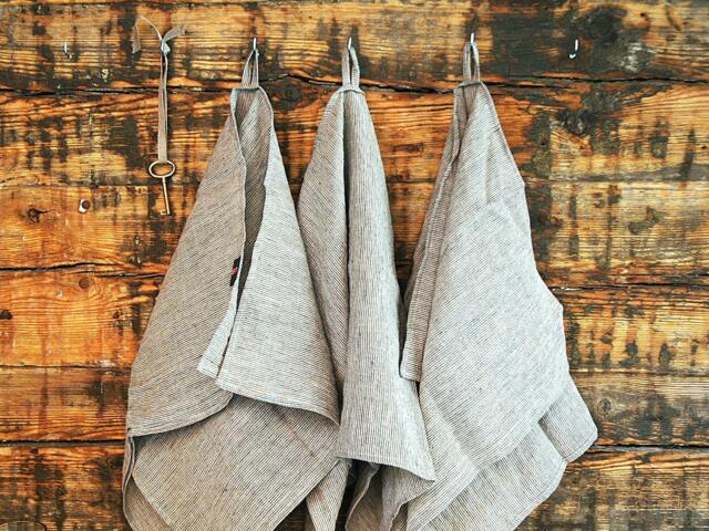 Soft Linen Hand Towel Dish Grey Striped Kitchen Natural Washed Linen Towel Tea - image 1