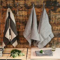 Soft Linen Hand Towel Dish Grey Striped Kitchen Natural Washed Linen Towel Tea - thumbnail 3