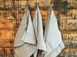 Soft Linen Hand Towel Dish Grey Striped Kitchen Natural Washed Linen Towel Tea - thumbnail 1