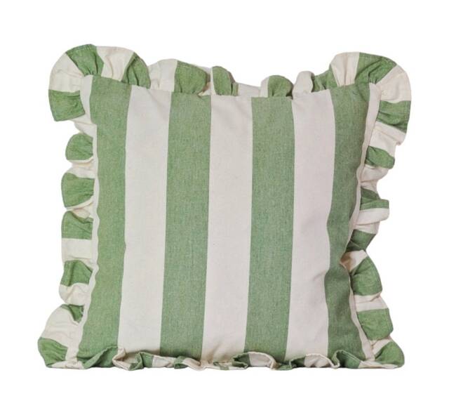 Handmade Ruffled Cushion Cover Sage Green Stripe Ian Mankin Cotton - image 1