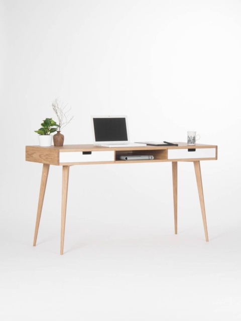 Heim - Modern Oak Desk With White Drawers & Storage, Mid Century Modern - image 1