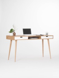 Heim - Modern Oak Desk With White Drawers & Storage, Mid Century Modern - thumbnail 1