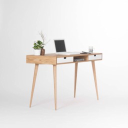 Heim - Modern Oak Desk With White Drawers & Storage, Mid Century Modern - thumbnail 2