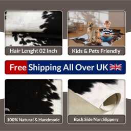 Black & White Cowhide Rug Modern Hair-On Leather Accent - 28x58 Inches - thumbnail 4