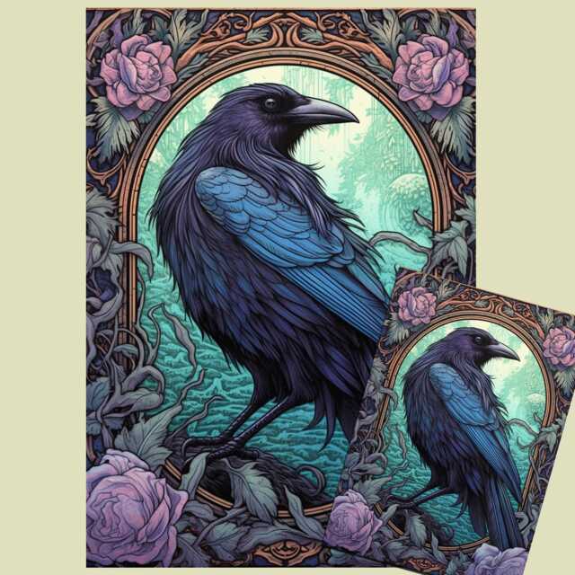 Purple Rose & Raven Decoupage Artwork For Home Decor Fantasy Design Print Or Tissue Paper Crafting, A3, A4 A5 - image 1