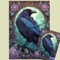 Purple Rose & Raven Decoupage Artwork For Home Decor Fantasy Design Print Or Tissue Paper Crafting, A3, A4 A5 - thumbnail 1