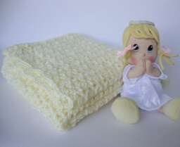 Hand-Crocheted Creamy White Baby Blanket Soft Acrylic Crib Blanket - thumbnail 1