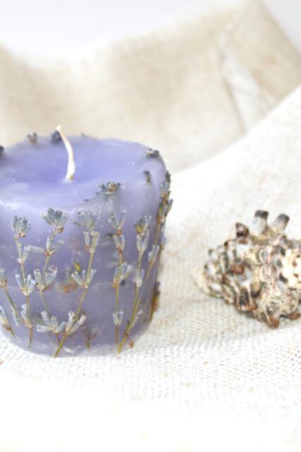 Lavender Botanical Candle - Scented Tea Light - Summer Floral Wedding Decor Purple Centerpiece Bride Gift Ideas Bridal Shower Favor - image 1