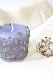 Lavender Botanical Candle - Scented Tea Light - Summer Floral Wedding Decor Purple Centerpiece Bride Gift Ideas Bridal Shower Favor - thumbnail 1