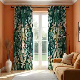 Teal Green Tropical Botanical Curtains, Lush Jungle Leaf & Floral Print Drapes, Vibrant Nature Inspired Window Panels - thumbnail 3