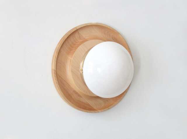 Maple Wood & Opal Glass Shade Wall Fixture Light Bedside Lighting Kitchen Lights Mudroom Sconce - image 1